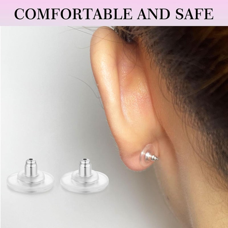 Moconar 12mm Big Sterling Silver Locking Earring Backs for Studs - Hypoallergenic, Secure Replacements for Heavy Ears - No-Irritate, Adult-Sized - Image 5